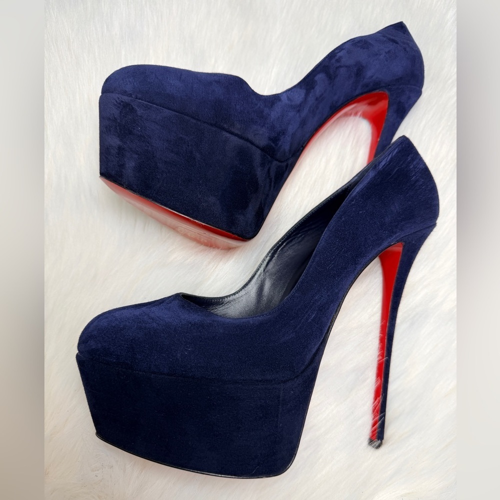 Christian Louboutin Lady 160 mm Pumps Navy Blue Suede Platform Heels Size EU 40 - Picture 3 of 15